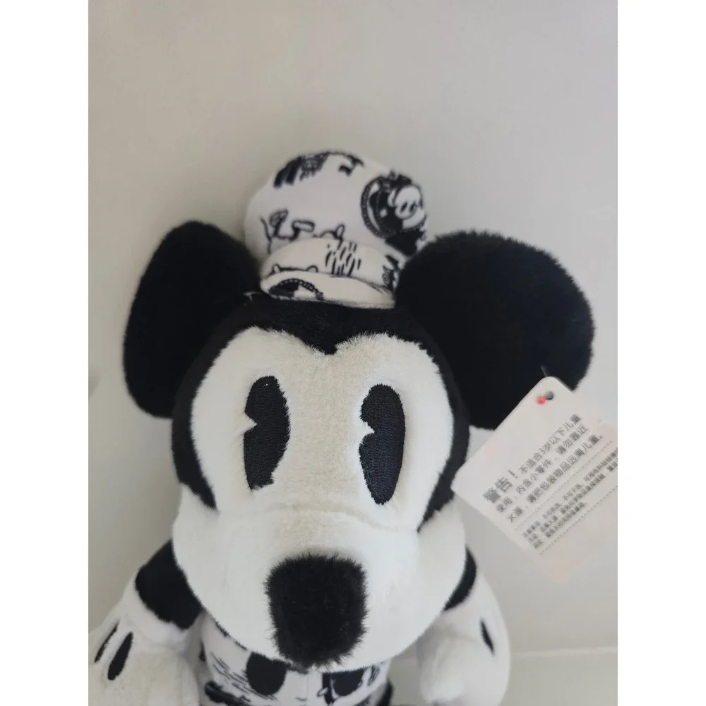 Disney Mickey Mouse Steamboat Willie Black White Comic Print Plush Toy NWT